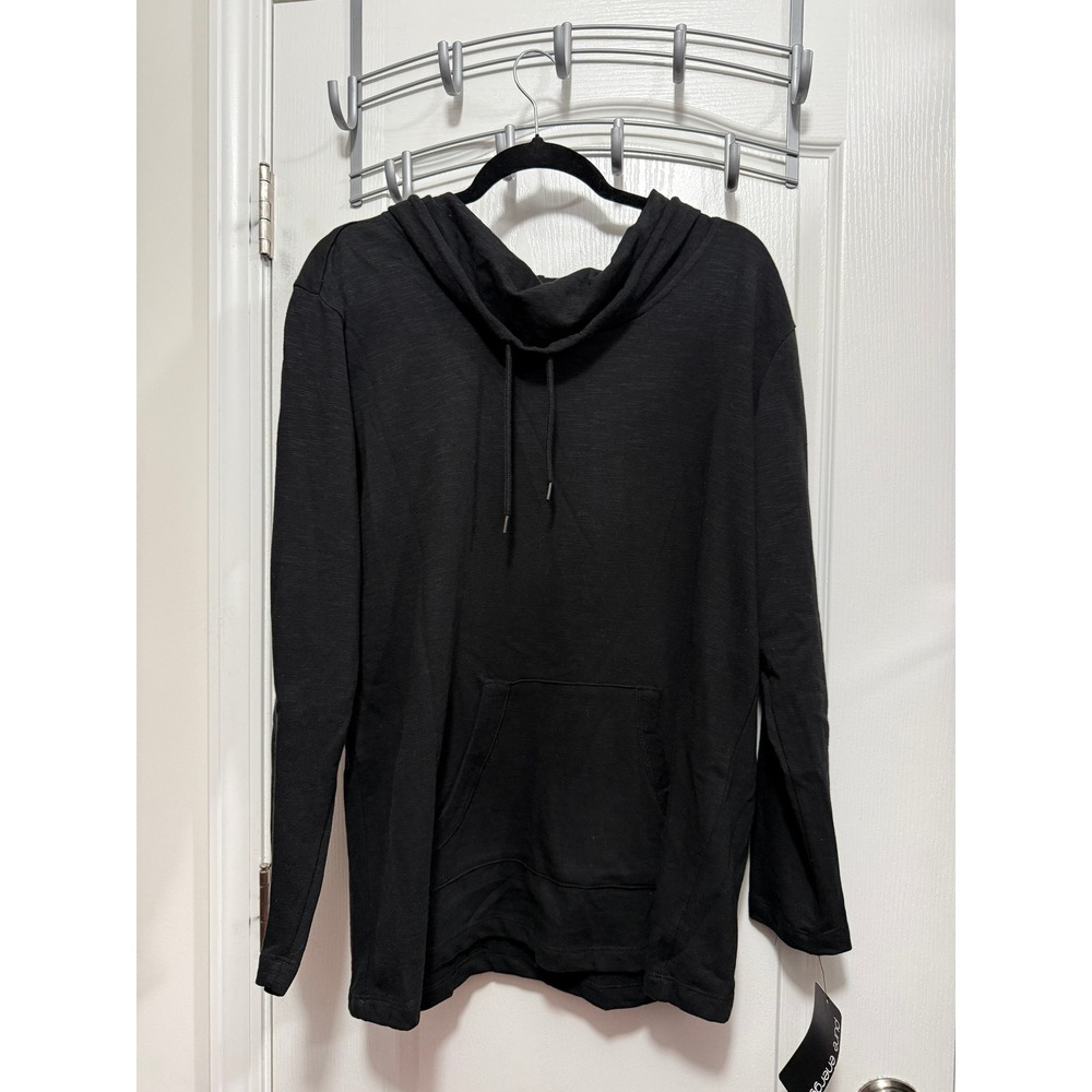 New Pure Energy Black Hoodie Cowl‎ Neck Kangaroo Pocket Soft Knit Women's 1X